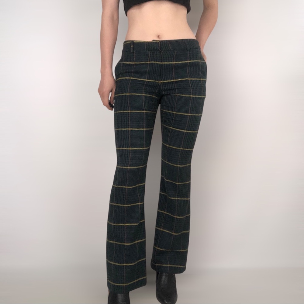 Anine Bing Cindy Flared Plaid Pants Green Yellow Size S Preppy Turkey‎